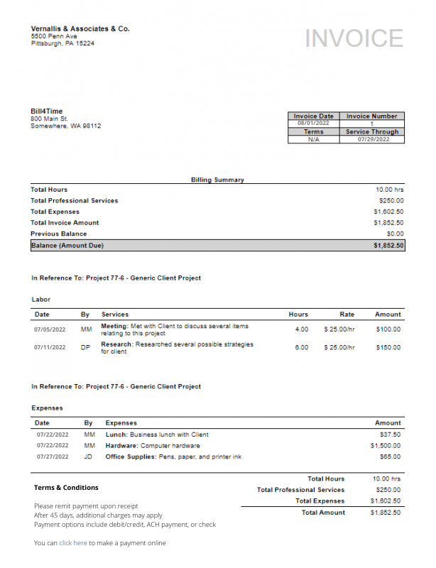 Law Firm Invoice Templates With Examples Bill Time Blog