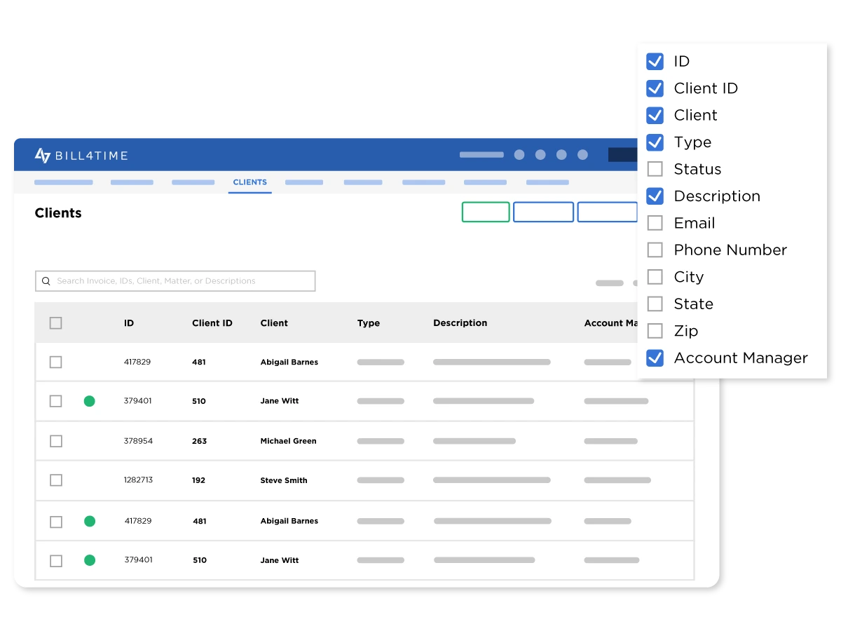 Bill4Time CRM - Filters