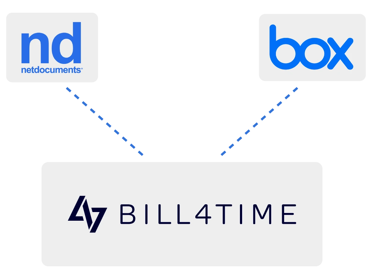 Connecting bill4Time to NetDocuments and Box logos