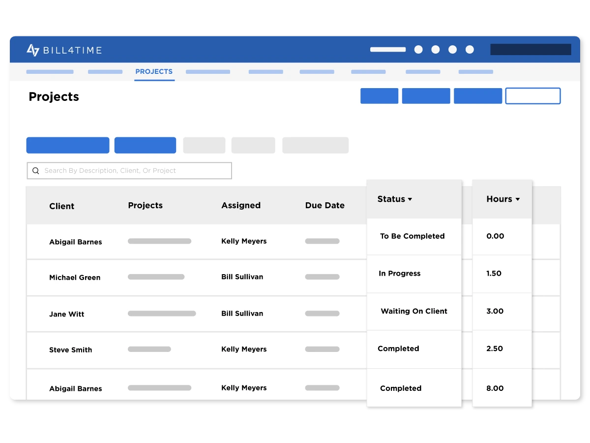 Bill4Time's project management dashboard