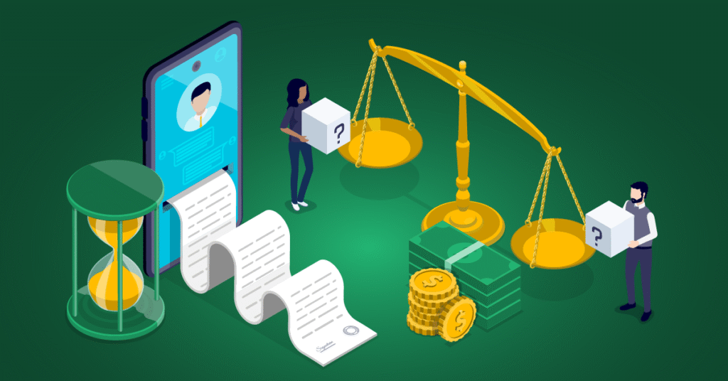 An illustration of lawyers using data to determine what the best attorney time and billing software is
