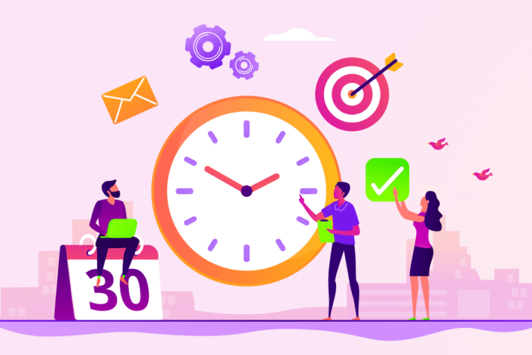 Attorneys around a clock discussing what is the best time tracking software for lawyers