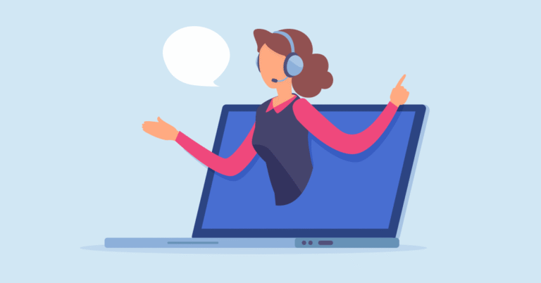 A customer service representative talking to a customer