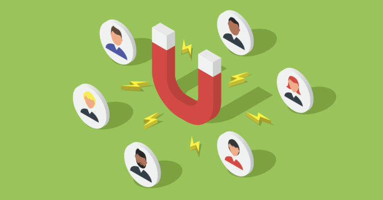 Animated magnet attracting clients to lawyers.