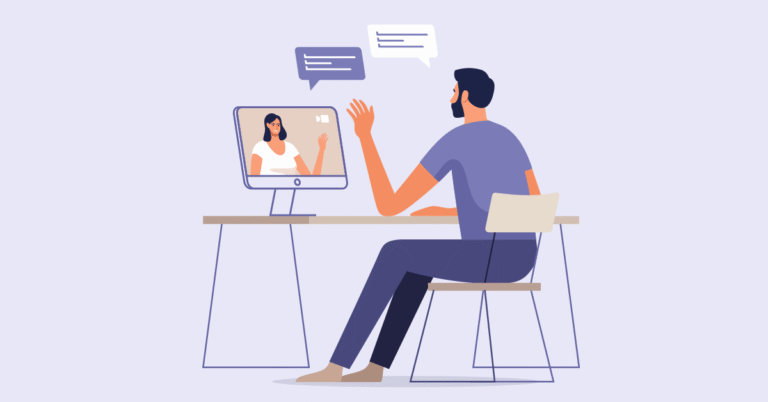 Illustration of two lawyers networking over a video call.