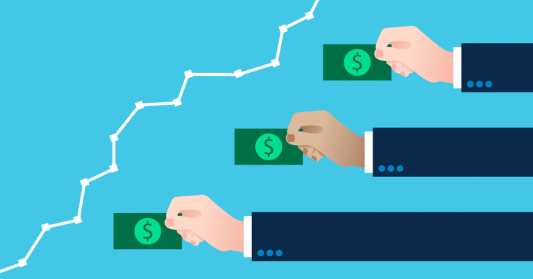 Three arms holding out money