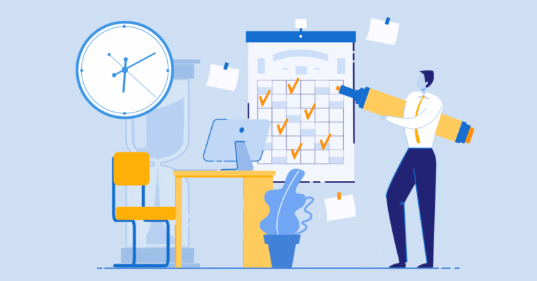 Illustration of lawyer updating his calendar and time tracking.