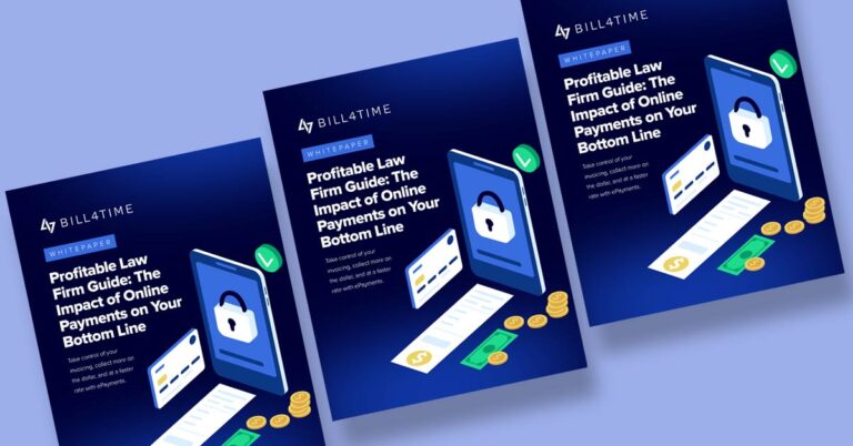Animated illustration of a Bill4Time whitepaper named "Profitable Law Firm Guide".