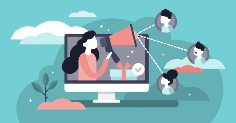 A woman sharing the news of her law firm to new leads